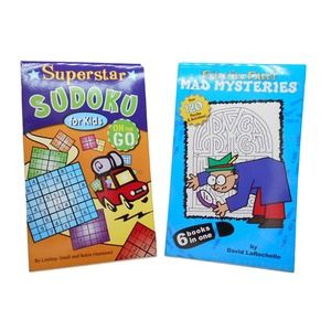 Brain Teaser/Puzzle Book Lot: Superstar Sudoku & Detective Dave's Mad Mysteries